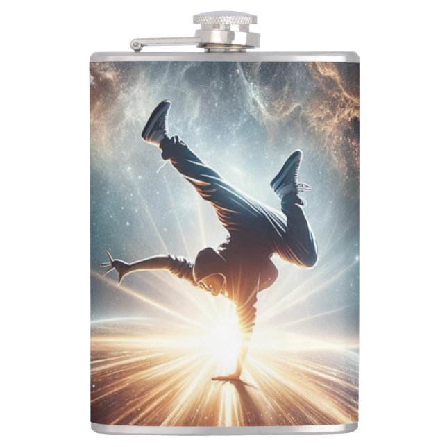 Cosmic Breakdancer Art – Galaxy Hip Hop Dance Flask (Front)
