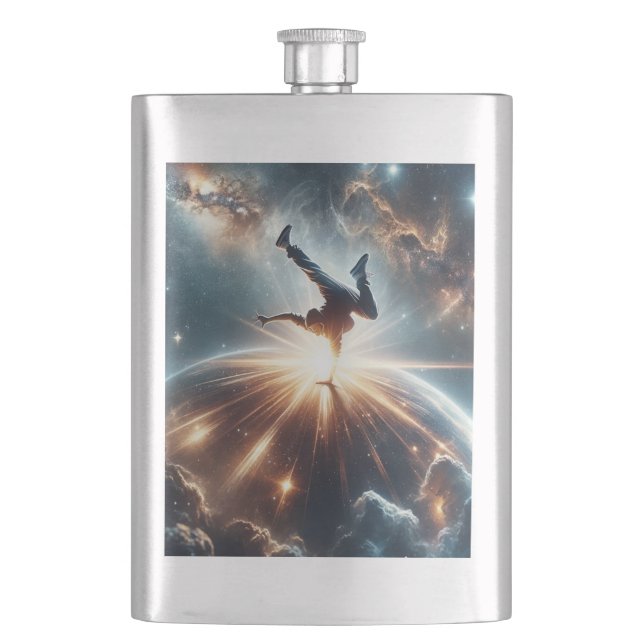 Cosmic Breakdancer Art – Galaxy Hip Hop Dance Flask (Front)