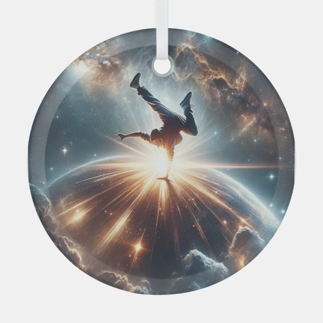 Cosmic Breakdancer Art – Galaxy Hip Hop Dance Glass Ornament (Front)