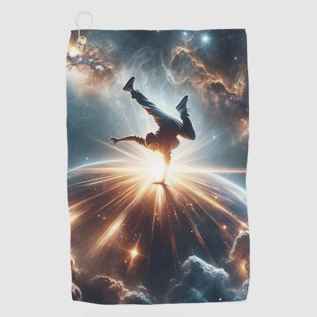Cosmic Breakdancer Art – Galaxy Hip Hop Dance Golf Towel (Front)