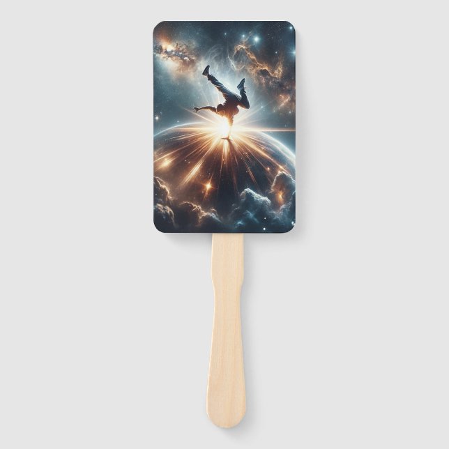 Cosmic Breakdancer Art – Galaxy Hip Hop Dance Hand Fan (Front)