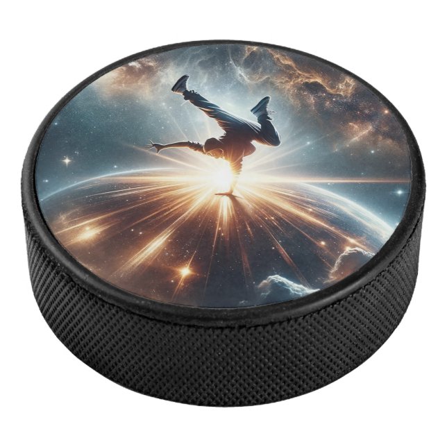 Cosmic Breakdancer Art – Galaxy Hip Hop Dance Hockey Puck (3/4)