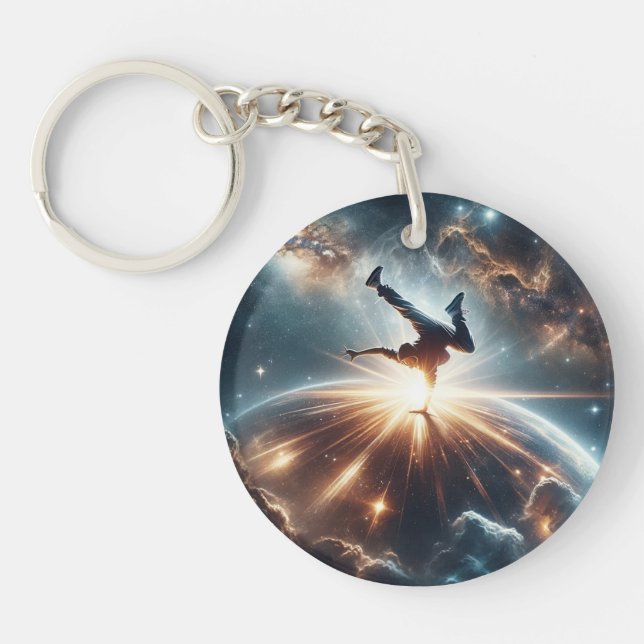 Cosmic Breakdancer Art – Galaxy Hip Hop Dance Keychain (Front)