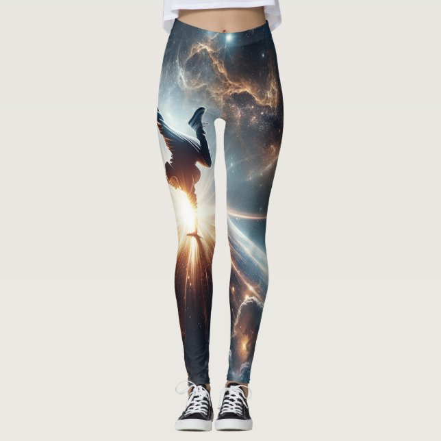 Cosmic Breakdancer Art – Galaxy Hip Hop Dance Leggings (Front)
