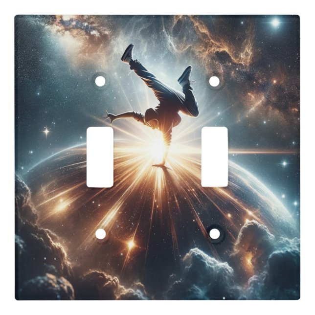 Cosmic Breakdancer Art – Galaxy Hip Hop Dance Light Switch Cover (Front)