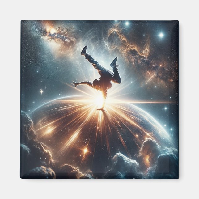 Cosmic Breakdancer Art – Galaxy Hip Hop Dance Magnet (Front)