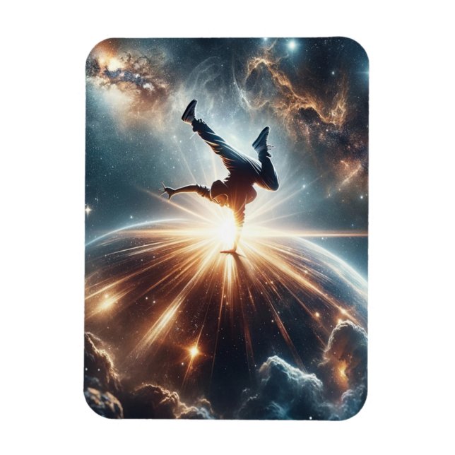 Cosmic Breakdancer Art – Galaxy Hip Hop Dance Magnet (Vertical)