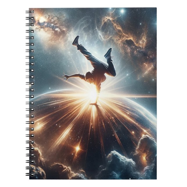 Cosmic Breakdancer Art – Galaxy Hip Hop Dance Notebook (Front)