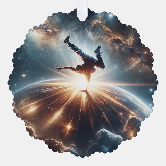 Cosmic Breakdancer Art – Galaxy Hip Hop Dance Ornament Card (Front)