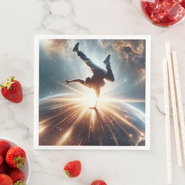 Cosmic Breakdancer Art – Galaxy Hip Hop Dance Paper Dinner Napkins (Insitu)