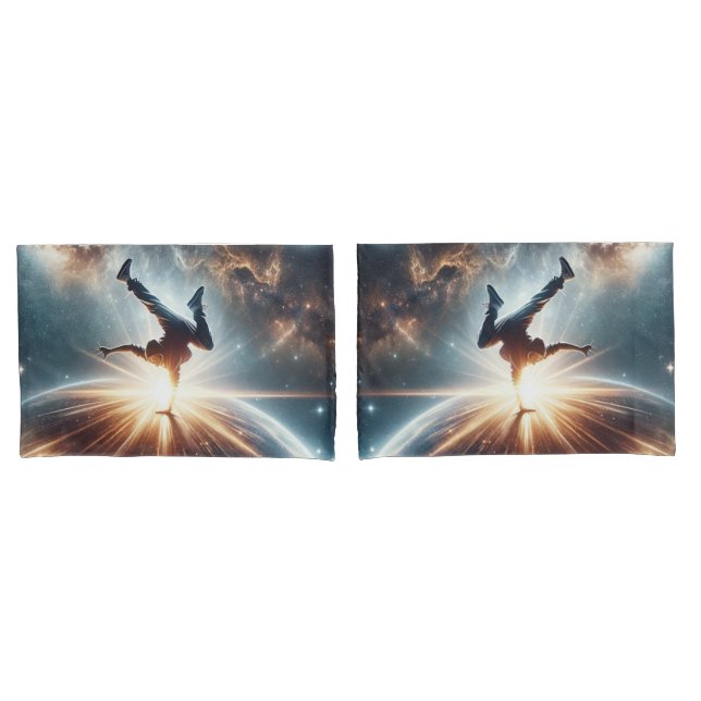 Cosmic Breakdancer Art – Galaxy Hip Hop Dance Pillow Case (Front-Set)