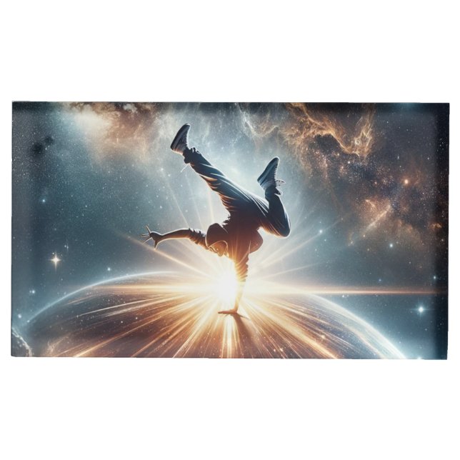 Cosmic Breakdancer Art – Galaxy Hip Hop Dance Place Card Holder (Front)