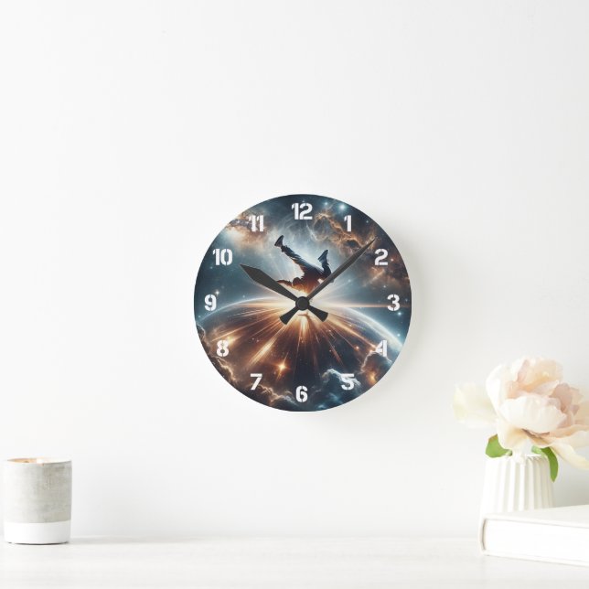 Cosmic Breakdancer Art – Galaxy Hip Hop Dance Round Clock (Home)