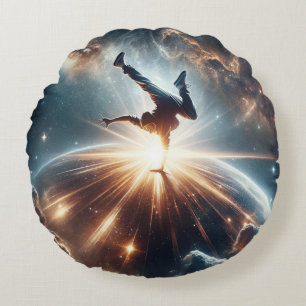 Cosmic Breakdancer Art – Galaxy Hip Hop Dance Round Pillow