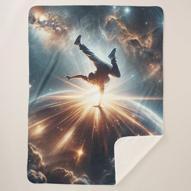 Cosmic Breakdancer Art – Galaxy Hip Hop Dance Sherpa Blanket (Front)
