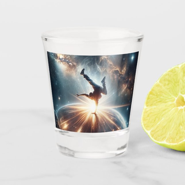 Cosmic Breakdancer Art – Galaxy Hip Hop Dance Shot Glass (Front)