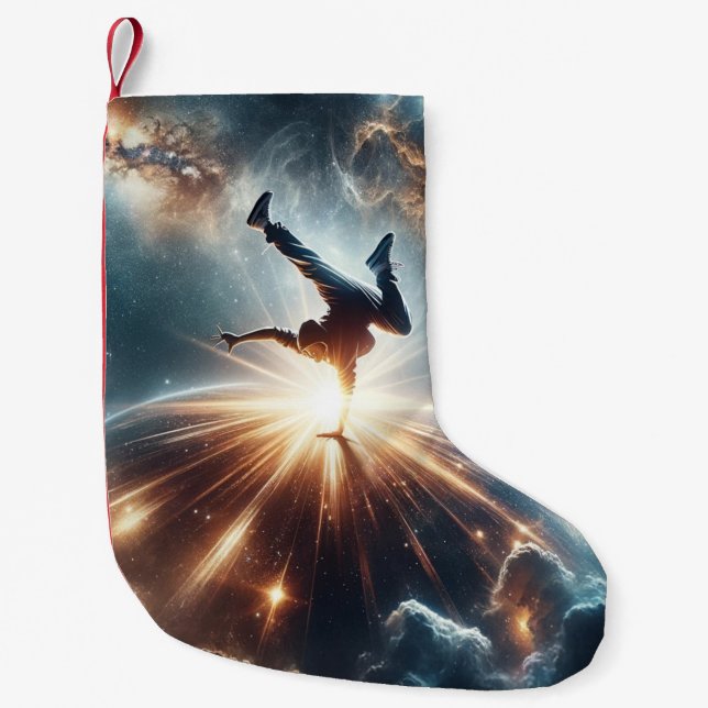 Cosmic Breakdancer Art – Galaxy Hip Hop Dance Small Christmas Stocking (Front)