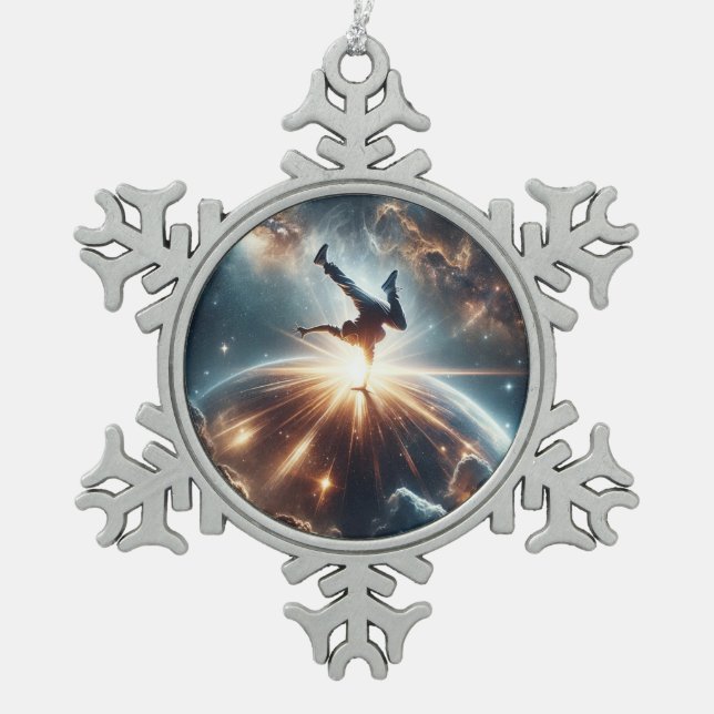 Cosmic Breakdancer Art – Galaxy Hip Hop Dance Snowflake Pewter Christmas Ornament (Front)