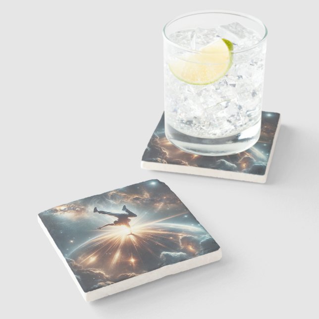 Cosmic Breakdancer Art – Galaxy Hip Hop Dance Stone Coaster (Side)