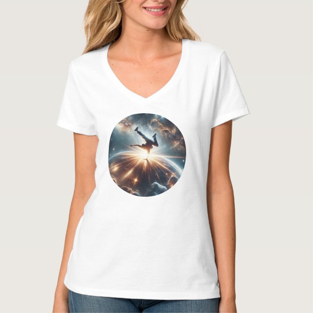Cosmic Breakdancer Art – Galaxy Hip Hop Dance T-Shirt (Front)