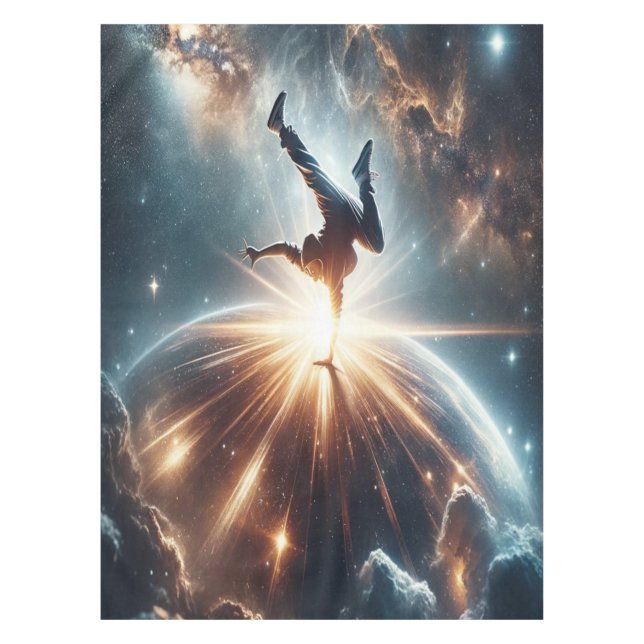 Cosmic Breakdancer Art – Galaxy Hip Hop Dance Tablecloth (Front)