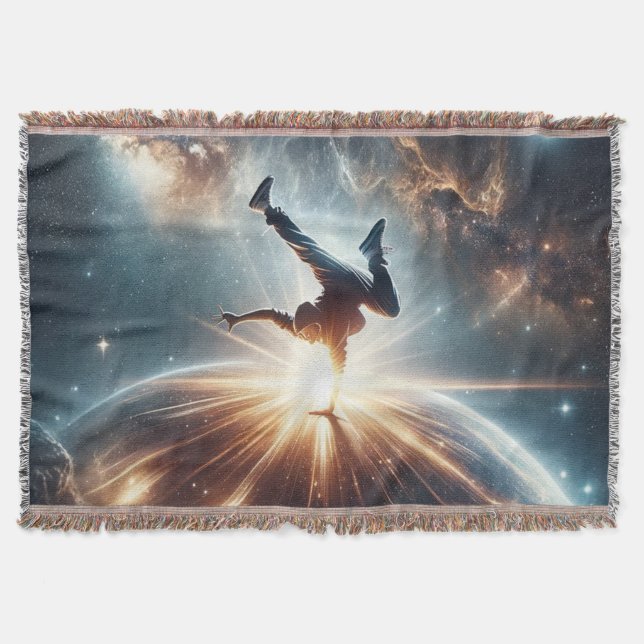 Cosmic Breakdancer Art – Galaxy Hip Hop Dance Throw Blanket (Front)