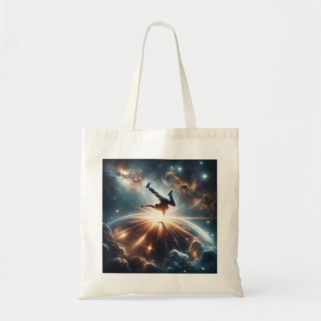 Cosmic Breakdancer Art – Galaxy Hip Hop Dance Tote Bag (Front)