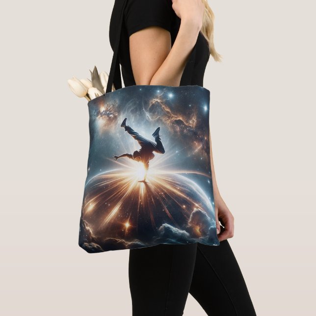 Cosmic Breakdancer Art – Galaxy Hip Hop Dance Tote Bag (Close Up)