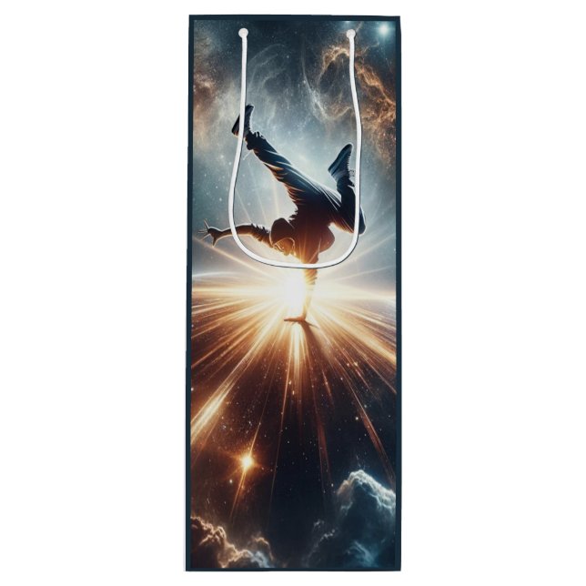 Cosmic Breakdancer Art – Galaxy Hip Hop Dance Wine Gift Bag (Front)