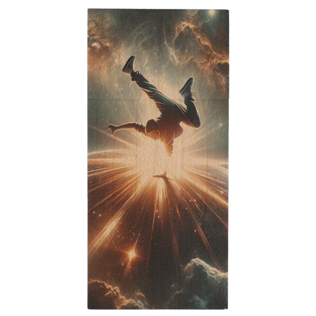 Cosmic Breakdancer Art – Galaxy Hip Hop Dance Wood Flash Drive (Back (Vertical))