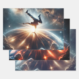 Cosmic Breakdancer Art – Galaxy Hip Hop Dance Wrapping Paper Sheets