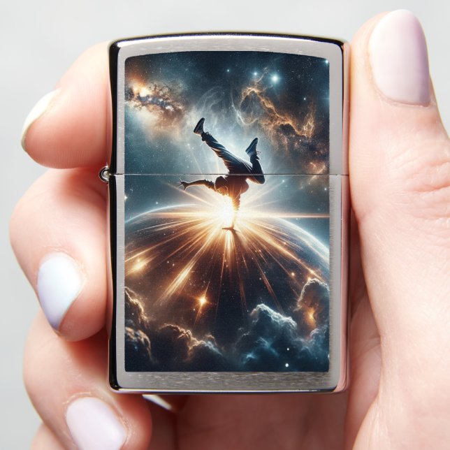 Cosmic Breakdancer Art – Galaxy Hip Hop Dance Zippo Lighter (In Hand)