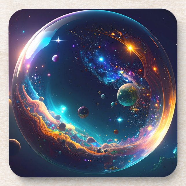 Cosmic Bubble Galaxy Fantasy Art Beverage Coaster (Front)