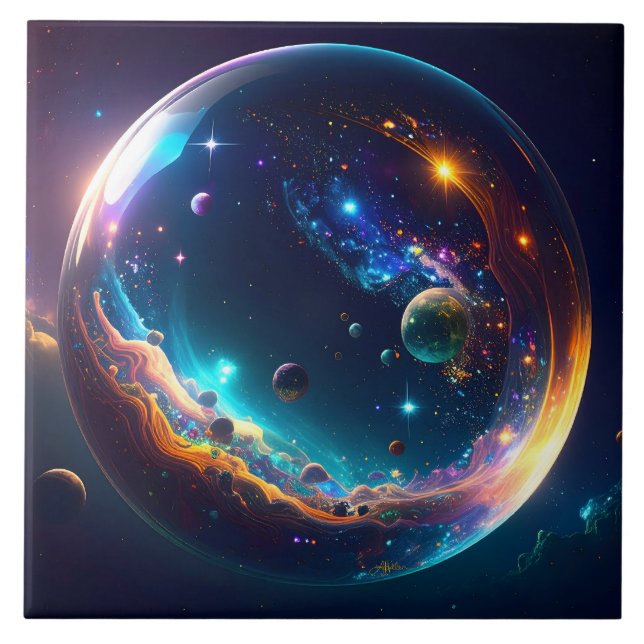 Cosmic Bubble Galaxy Fantasy Art Ceramic Tile (Front)