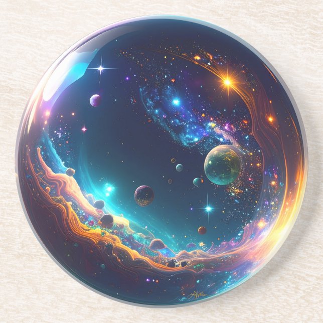 Cosmic Bubble Galaxy Fantasy Art Coaster (Front)
