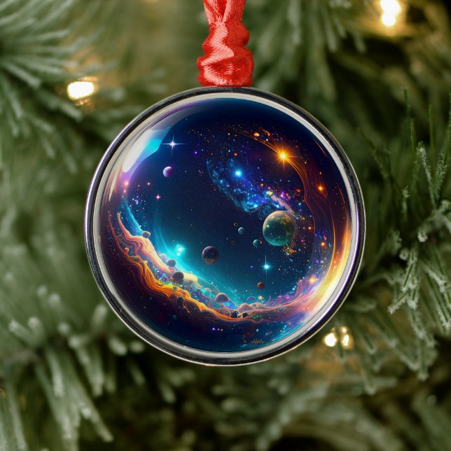 Cosmic Bubble Galaxy Fantasy Art Metal Ornament (Tree)
