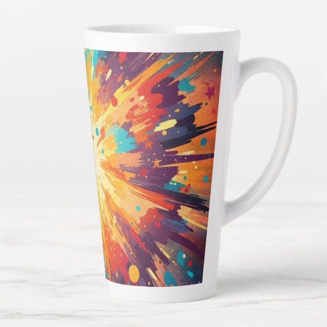 Cosmic Burst Abstract Splatter Art Latte Mug (Right)