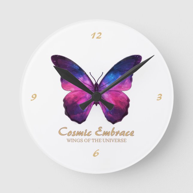 Cosmic Butterfly Galaxy Wings Round Clock (Front)