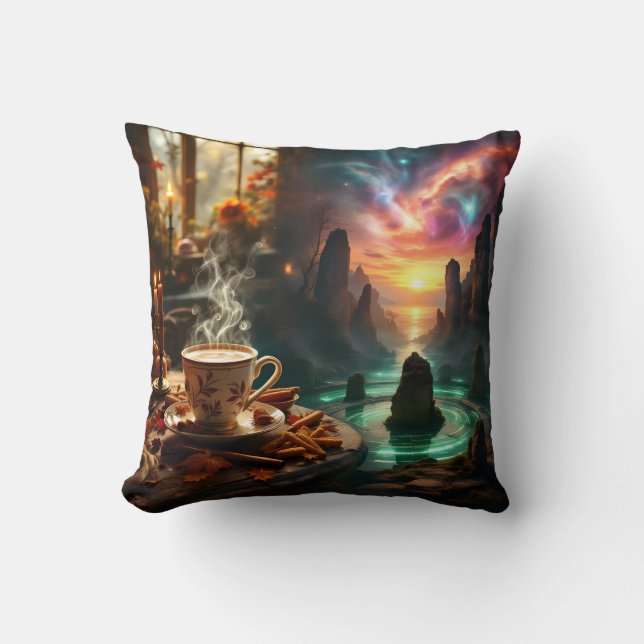 Cosmic Café Throw Pillow (Front)