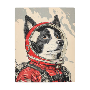 Cosmic Canine: A Retro Sci-Fi Astronaut Dog Metal Print