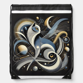 Cosmic Cat Abstract Celestial Drawstring Bag