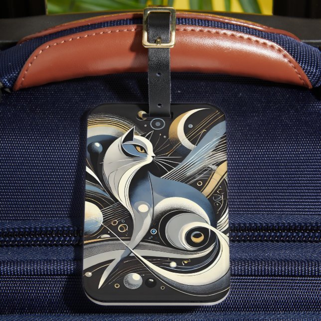 Cosmic Cat Abstract Celestial Drawstring Bag Luggage Tag (Front Insitu 2)