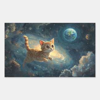 Cosmic Cat Adventure – Enchanting Space Painting Rectangular Sticker