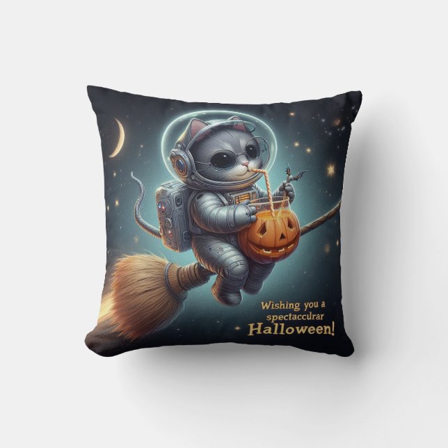 Cosmic Cat Astronaut: Magic and Space Adventure  Throw Pillow (Front)