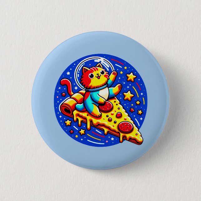Cosmic Cat Astronaut - Pizza Galaxy Adventure Button (Front)