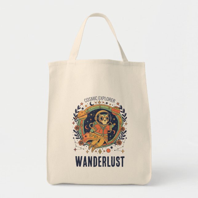Cosmic Cat Astronaut Space Explorer Wanderlust Tote Bag (Front)