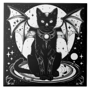 Cosmic Cat Bat Cat I Ceramic Tile