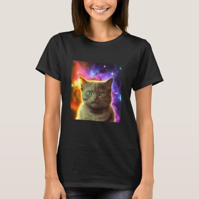 Cosmic Cat Cat Kitten in Outer Space Design T-Shirt (Front)
