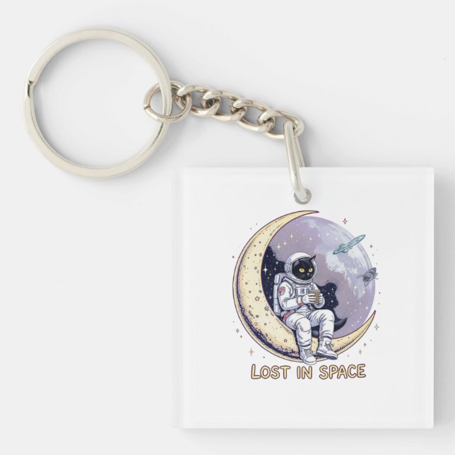 Cosmic Cat Contemplation Keychain (Front)