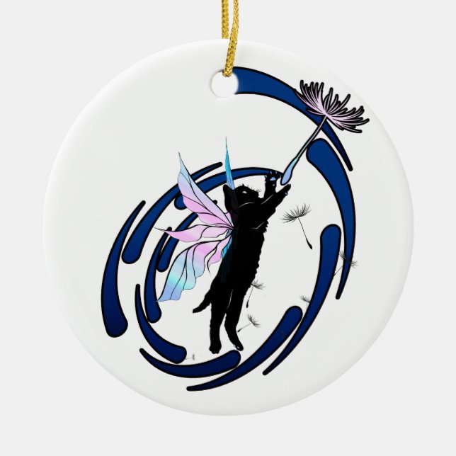 Cosmic Cat Dandelion Ceramic Ornament (Front)